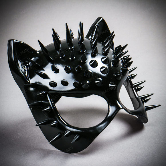 Cat Steampunk Spikes Masquerade Sexy Face Mask - Black - Picture 4 of 10
